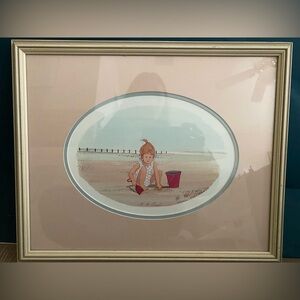 P Buckley Moss At the Beach Watercolor 424/1000 Framed Art